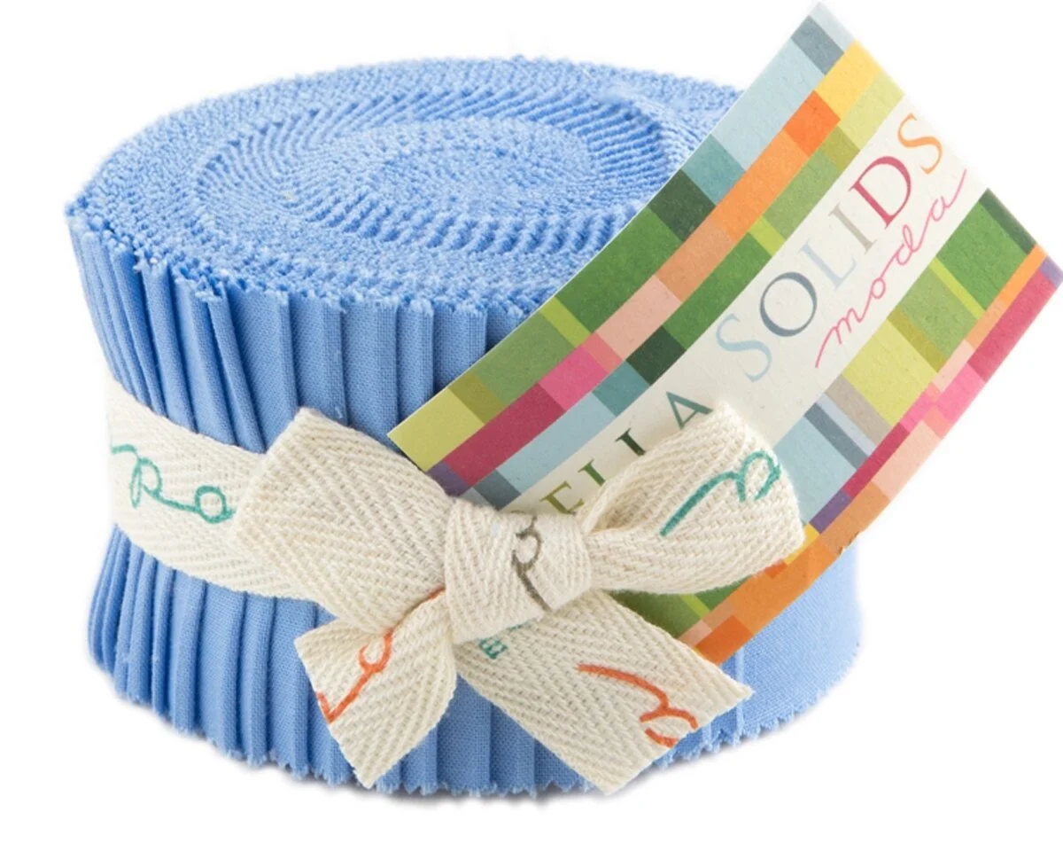 Precuts Junior Jelly Roll BELLA SOLIDS, 6 x 110 cm, 20 Streifen, helles jeansblau, Moda Fabrics