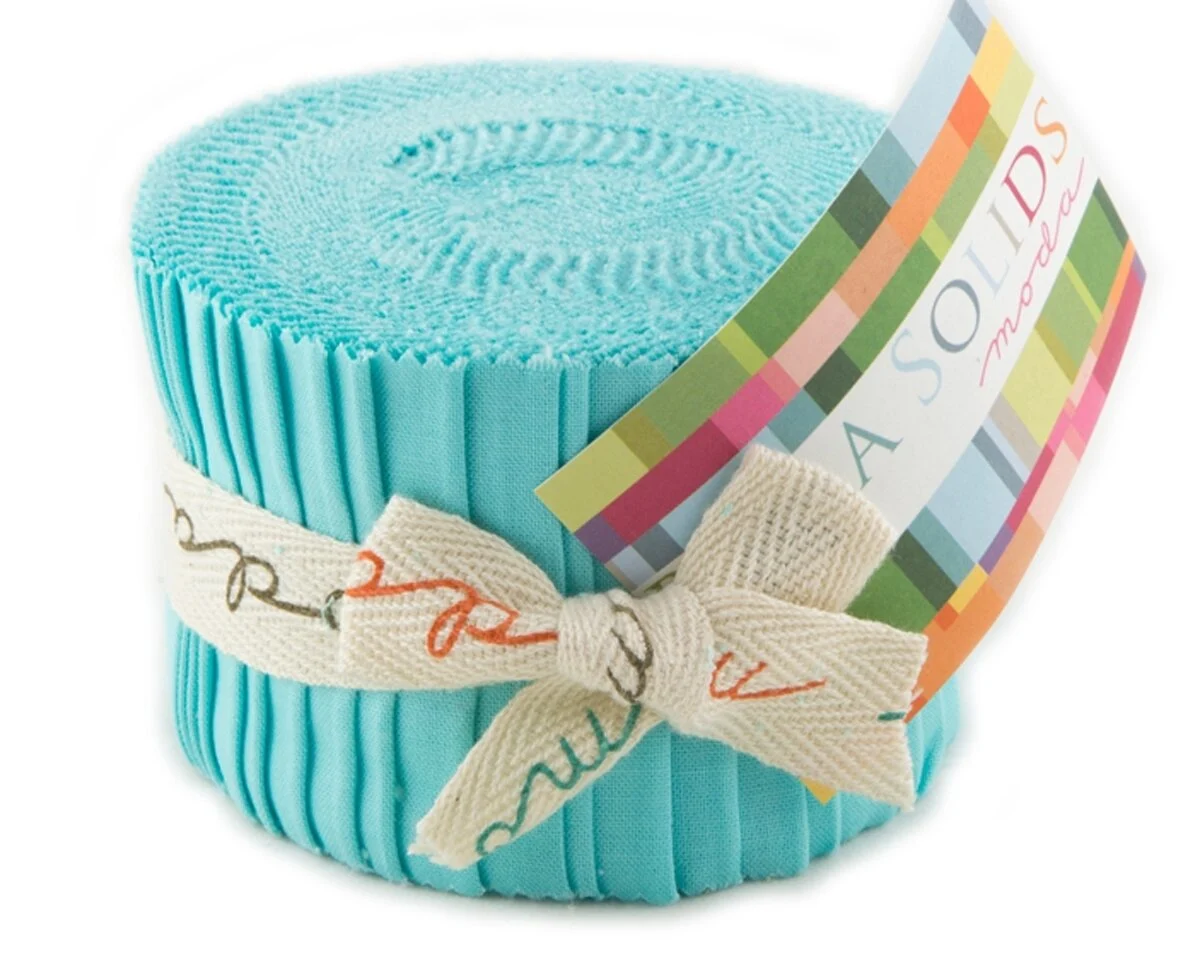 Precuts Junior Jelly Roll BELLA SOLIDS, 6 x 110 cm, 20 Streifen, helles türkis, Moda Fabrics
