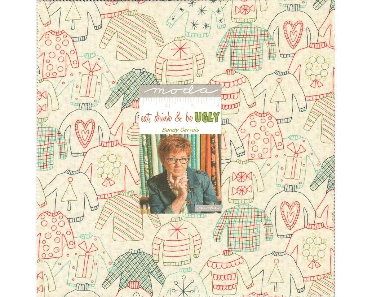 Precuts Layer Cake EAT, DRINK & BE UGLY, 25 x 25 cm, 42 Quadrate, Moda Fabrics