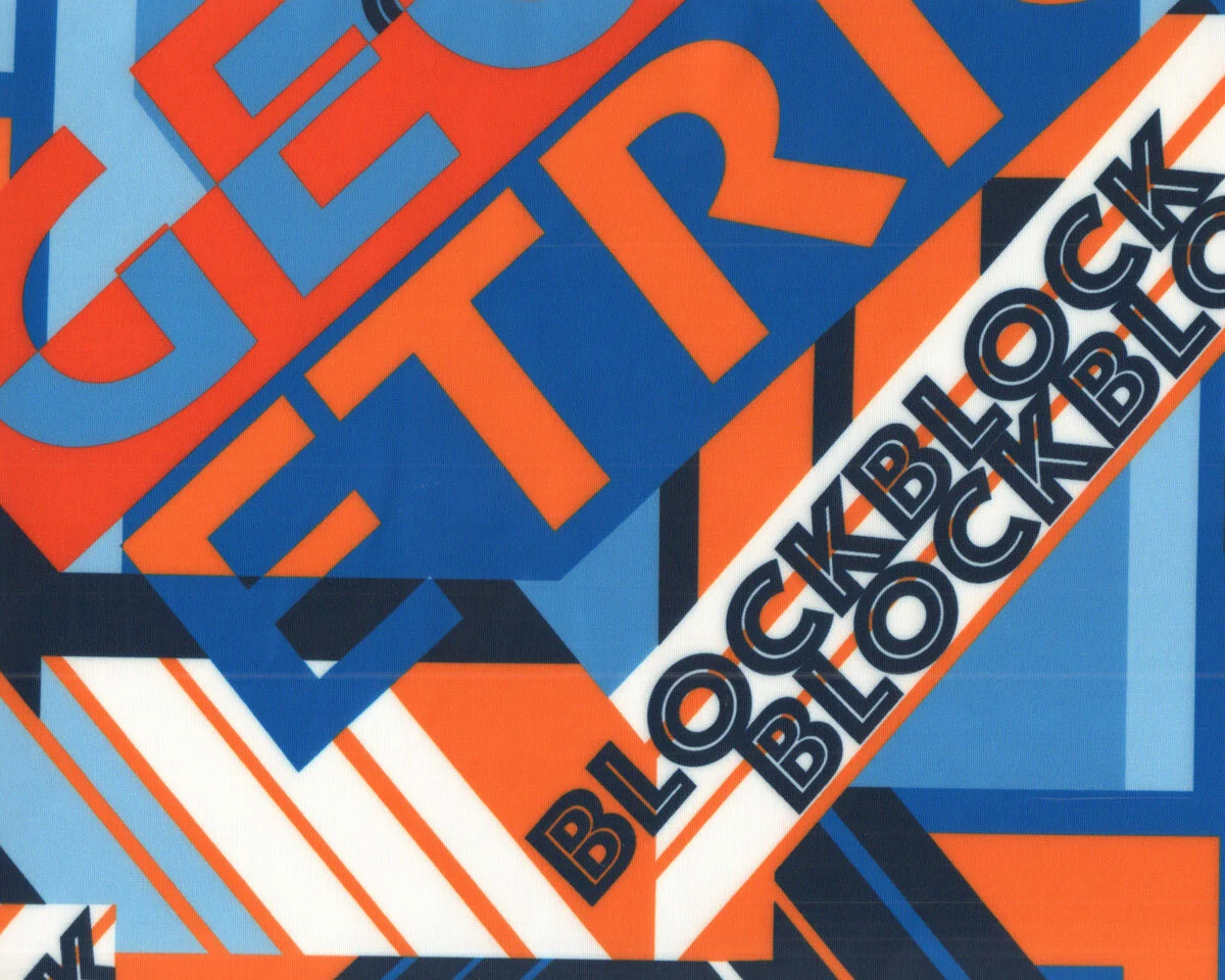 Scuba-Print NAARA, Block-Schrift, orange-blau, Hilco