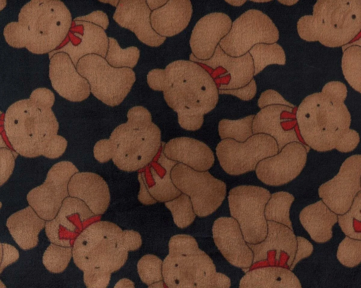 Sehr feiner, weicher Microplüsch aus Italien TEDDY, Plüschbären, hellbraun-nachtblau