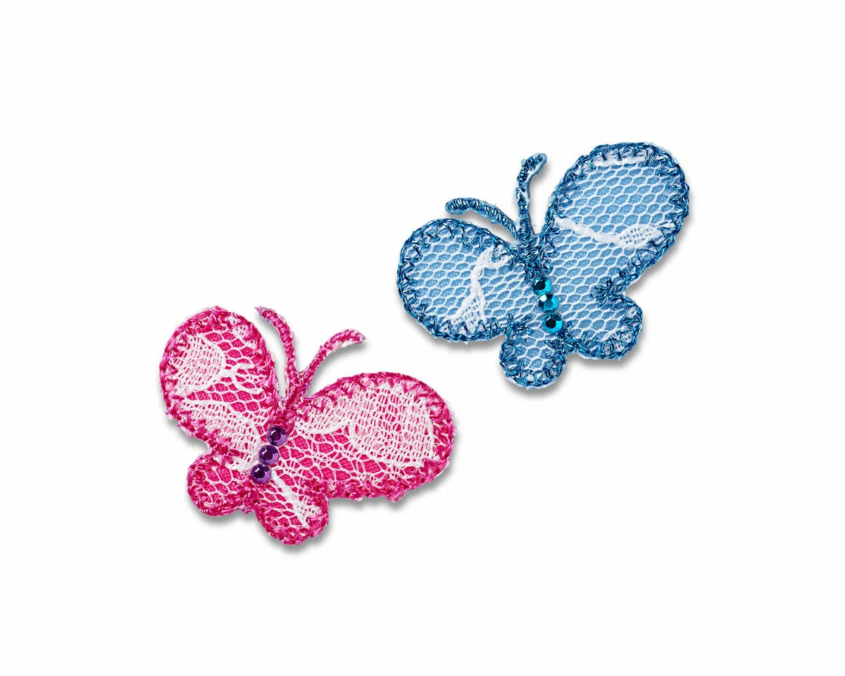 Spitzen-Applikation SCHMETTERLING mit Strasssteinen, 2 Stück, Prym