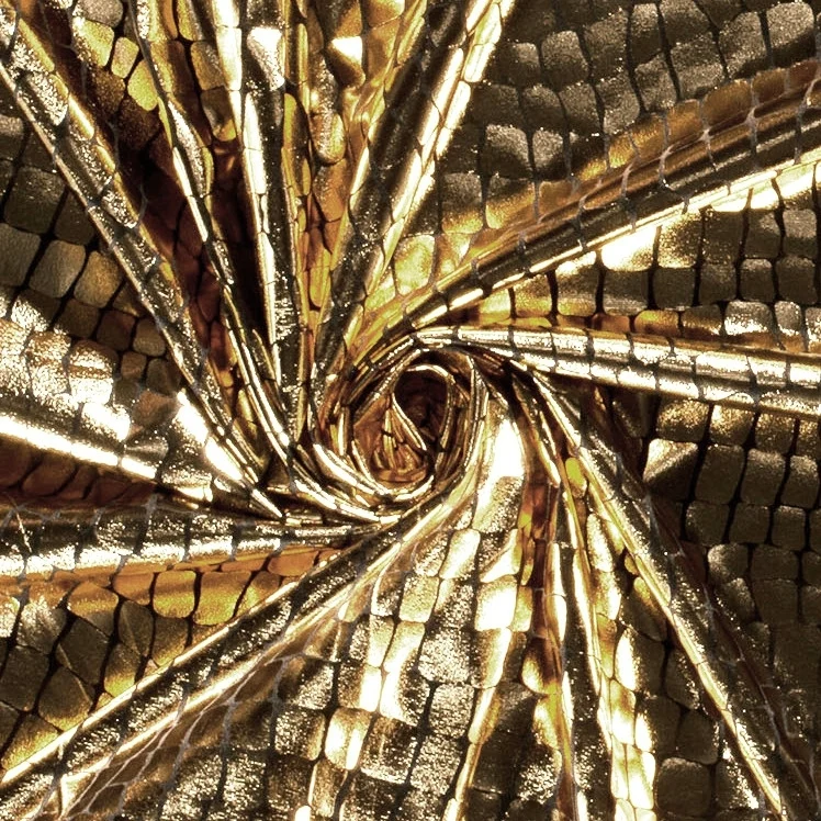 Stretch-Folienjersey Kroko, gold