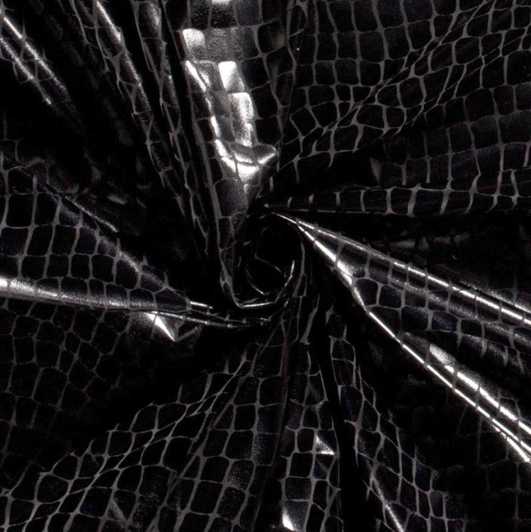 Stretch-Folienjersey Kroko, schwarz