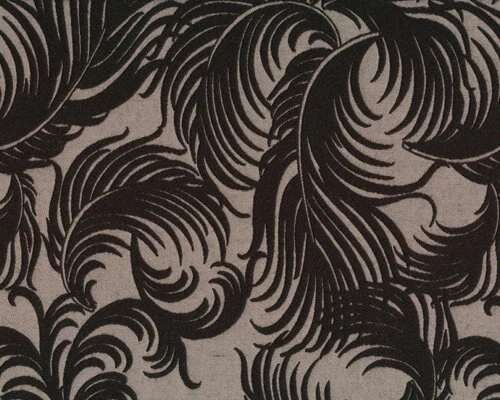 Strukturwollstoff "Wavefinger", mit eingefilzten Phantasieblättern, schwarz-helles mausgrau