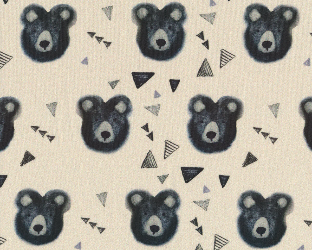 Sweatjersey BEAR, Bären-Köpfe, creme