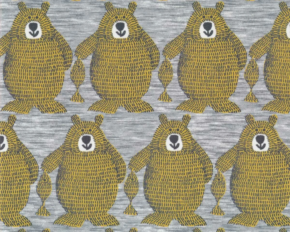 Sweatstoff FOLK BEAR, Strichel-Bären, senfgelb, Hilco