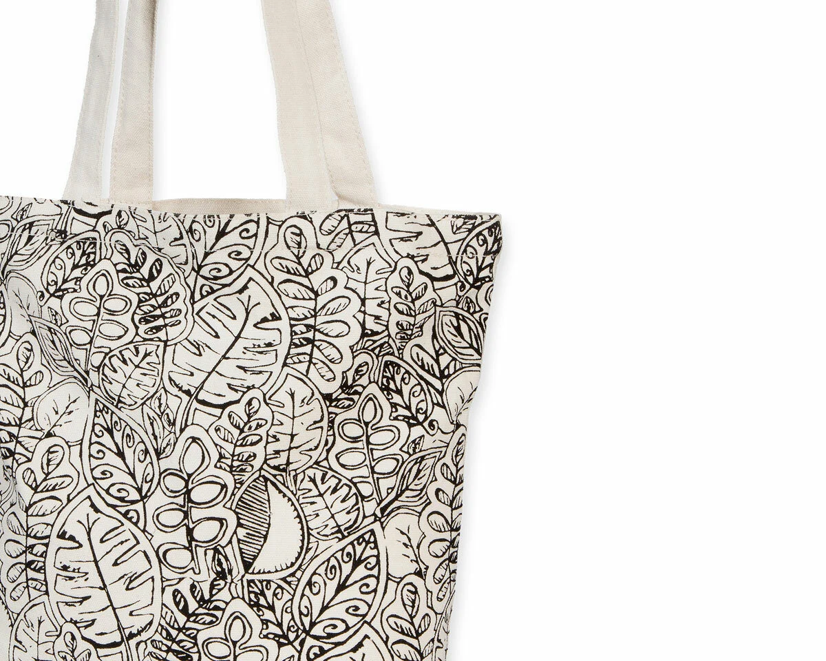 Tasche zum Ausmalen COLOR ME, Blätter, wollweiß-schwarz