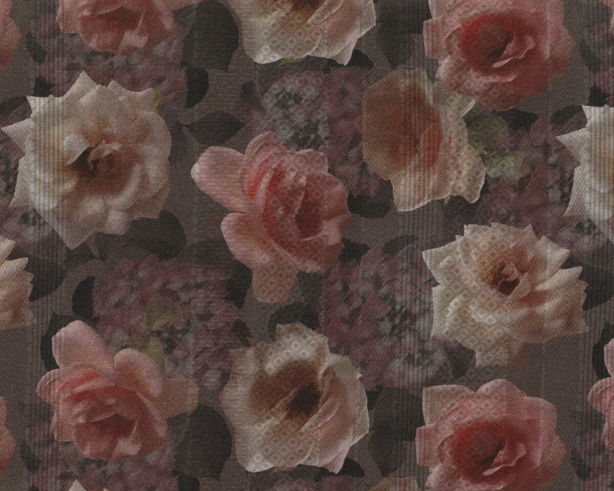 Viskosejersey NORTH ROSES, Rosen-Muster, rosabraun, Hilco