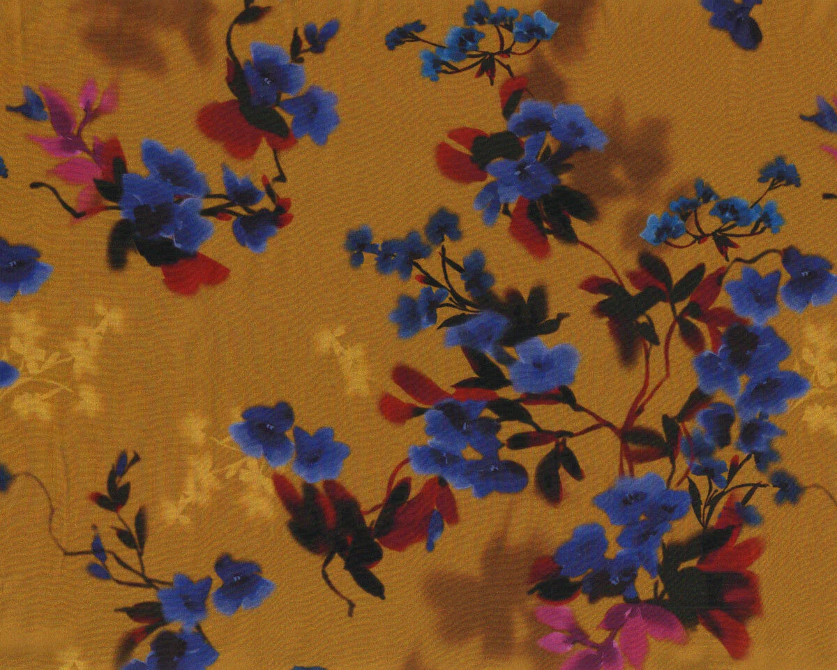 Viskosestoff DORIN, Blumen, goldbraun, Hilco