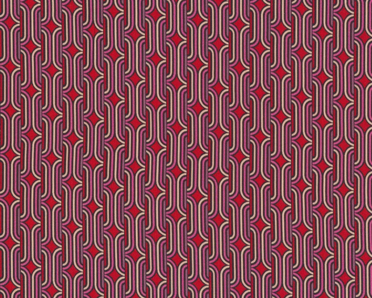 Viskosestoff FLOREAN, Ornamentstreifen, rot, Hilco
