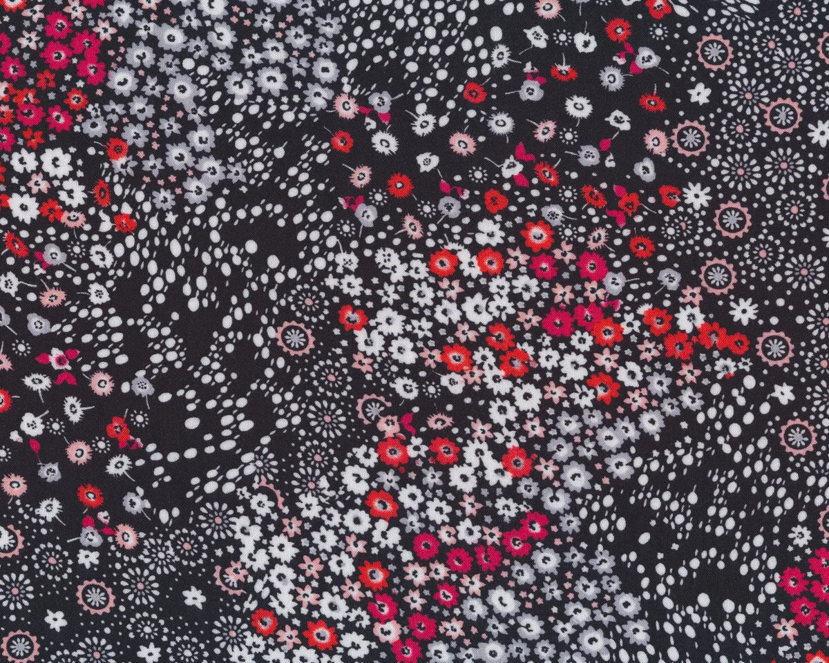 Viskosestoff HANNAH, Streublümchen, schwarz-fuchsia