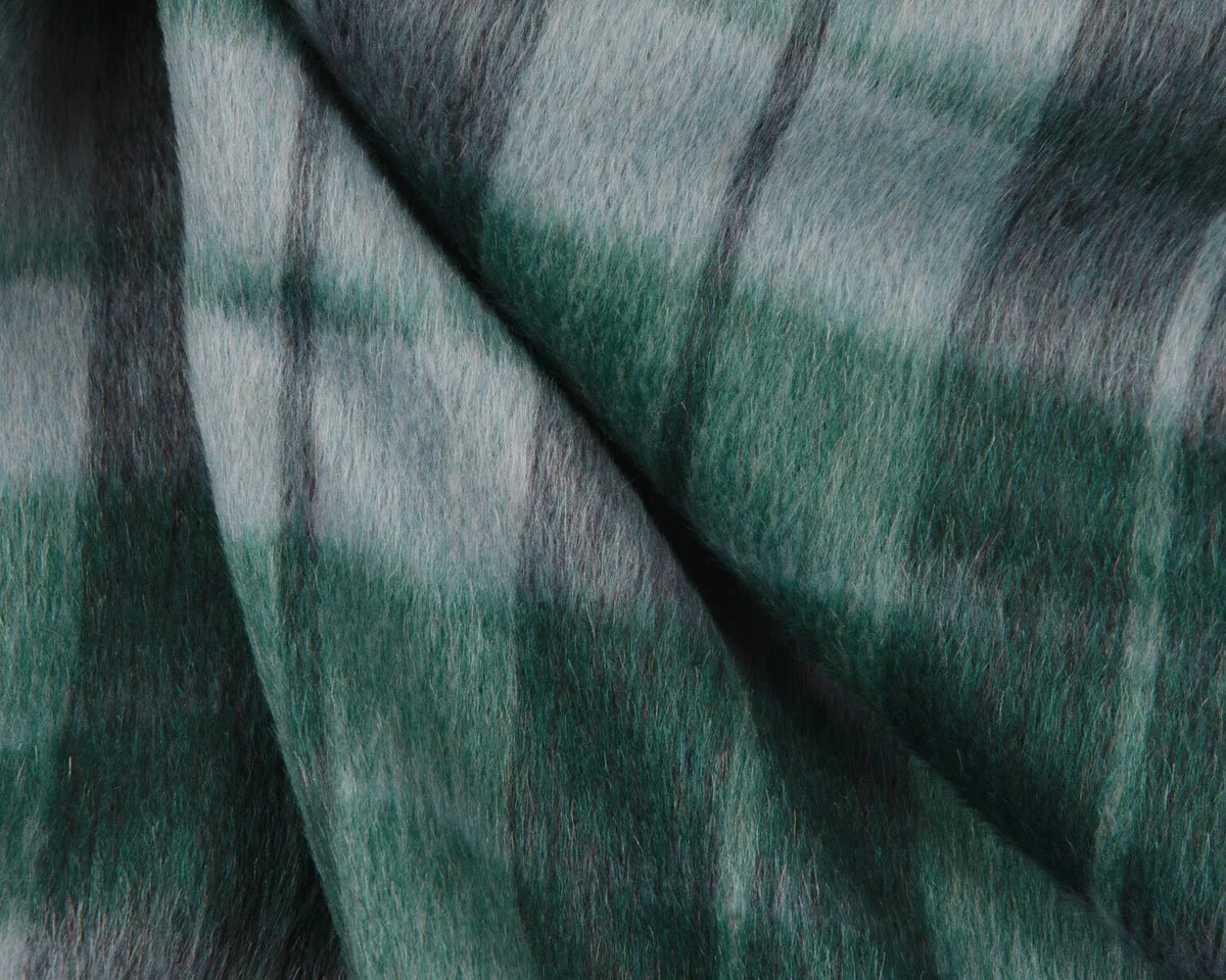 Webpelz Wollstoff MOLLY, Karomuster, dunkelgrün
