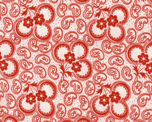 Westfalenstoff "Barcelona" mit Blumen und Paisleys, weiß-rot
