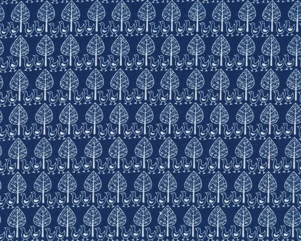 Westfalenstoffe KLASSIKER ENTE, Enten und Blätterbäume, blau-weiß