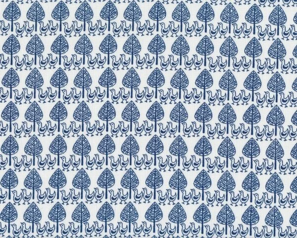 Westfalenstoffe KLASSIKER ENTE, Enten und Blätterbäume, weiß-blau