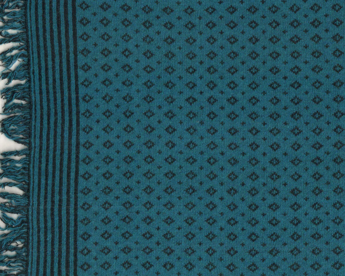 Woll-Strick-Jacquard mit Fransen VIKTOR, Rauten, petrol