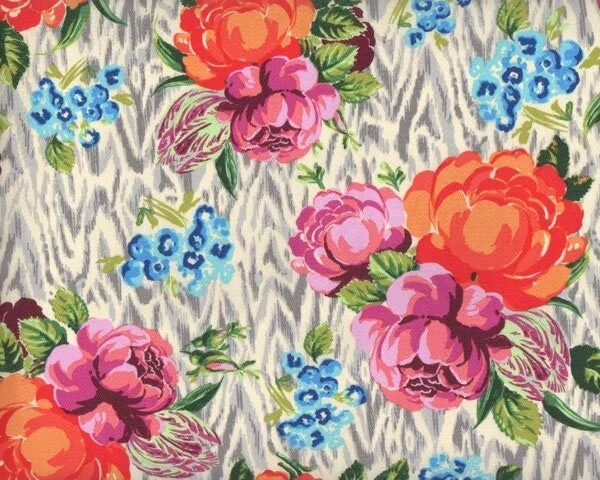 Zarter, edler Batist, Voile HAPI TAPESTRI ROSE mit Rosen, orange-pink-grau