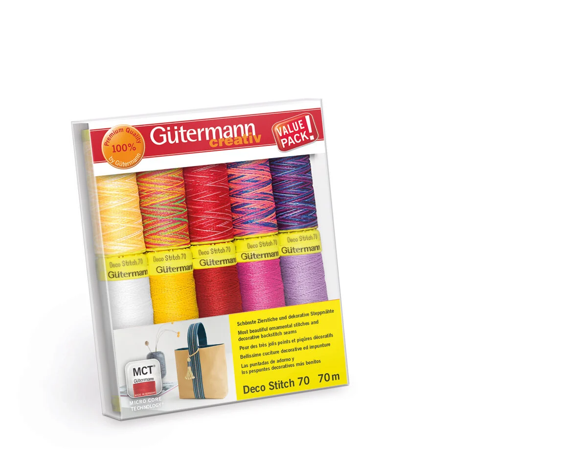Zierstichfadenset DECO STITCH 70, Mix gelb-rot, 10 Garne, Gütermann