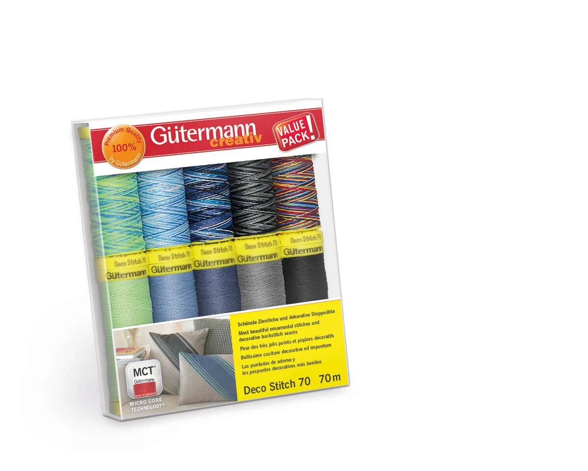 Zierstichfadenset DECO STITCH 70, Mix grün-blau, 10 Garne, Gütermann
